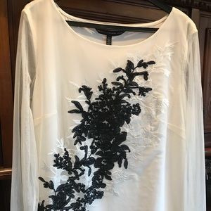 WHBM Floral-Embroidered Mesh Top, Large NWT